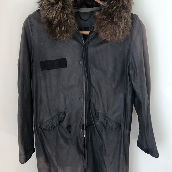 Sisii Leather Parka, size L, hood, zip and snap front fur lining. - Picture 2 of 9